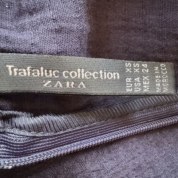 Zara Trafaluc Mini Dress Cotton Sz XS Blue Peter Pan Collar Shift Bee Beaded - Picture 9 of 15